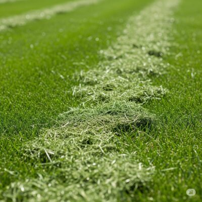 Homeowner mowing a lush green lawn with a push mower on a sunny summer day in Midland Park, NJ